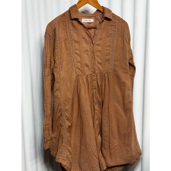 We The Free Boho Button Front Dress Small Burnt Sienna Crochet Trim Sedona Style - Picture 2 of 8